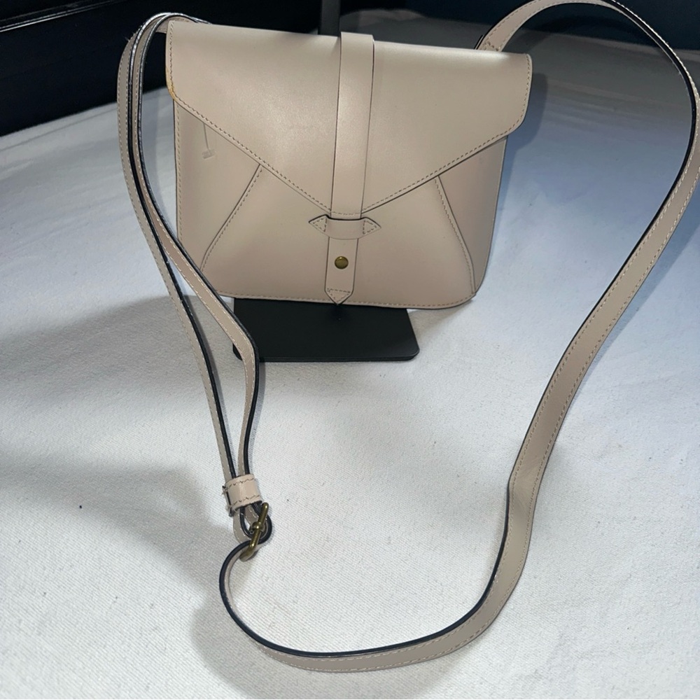 Minimalist Cream Leather Crossbody Bag with Envelope Flap